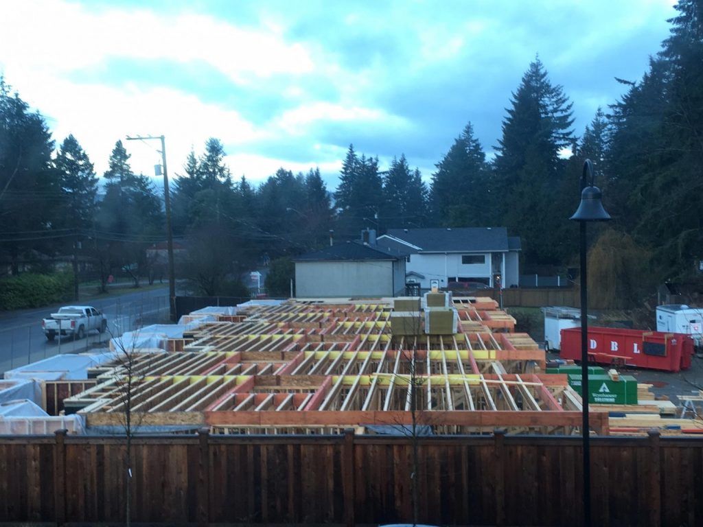 Nanaimo new home builders, foundation and framing of a new housing project.