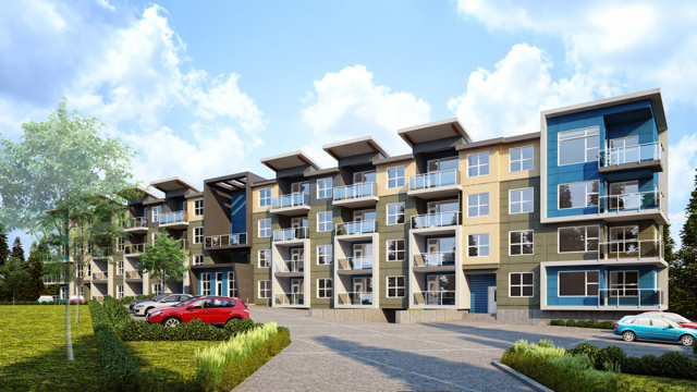 3d rendering of condo building at Pacific Station